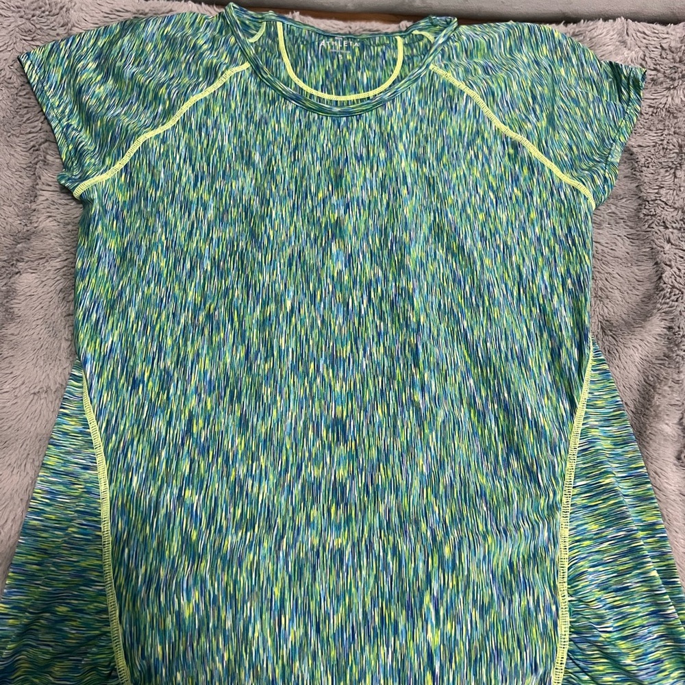 Athleta Blue and Green tie dyed running shirt S